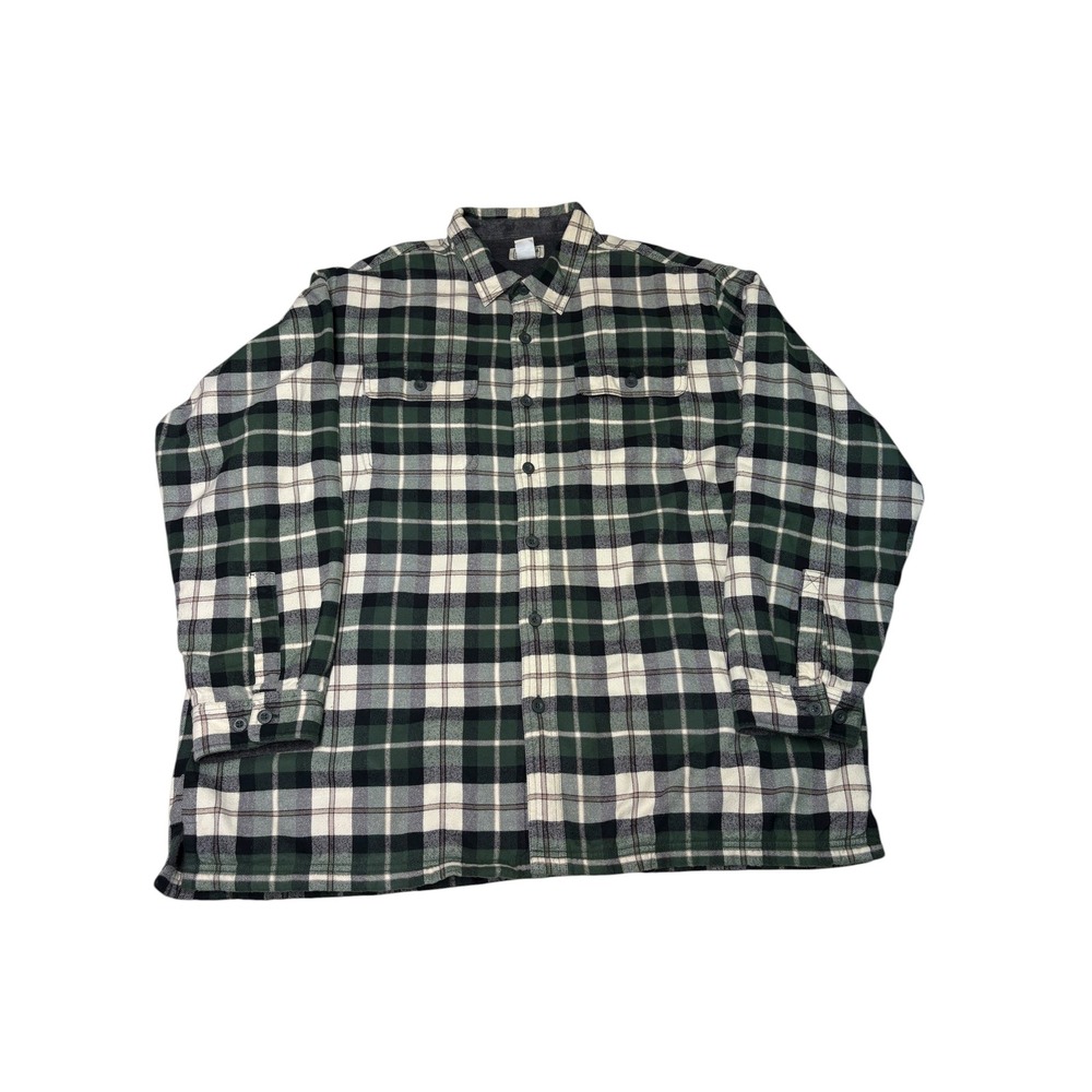 L.L.Bean XXL-REG Green Plaid Flannel Shirt Jacket Long Sleeve‎ Mens
